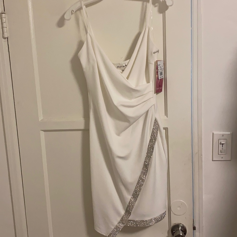 White wrap dress with crystal detail NWT- size L
